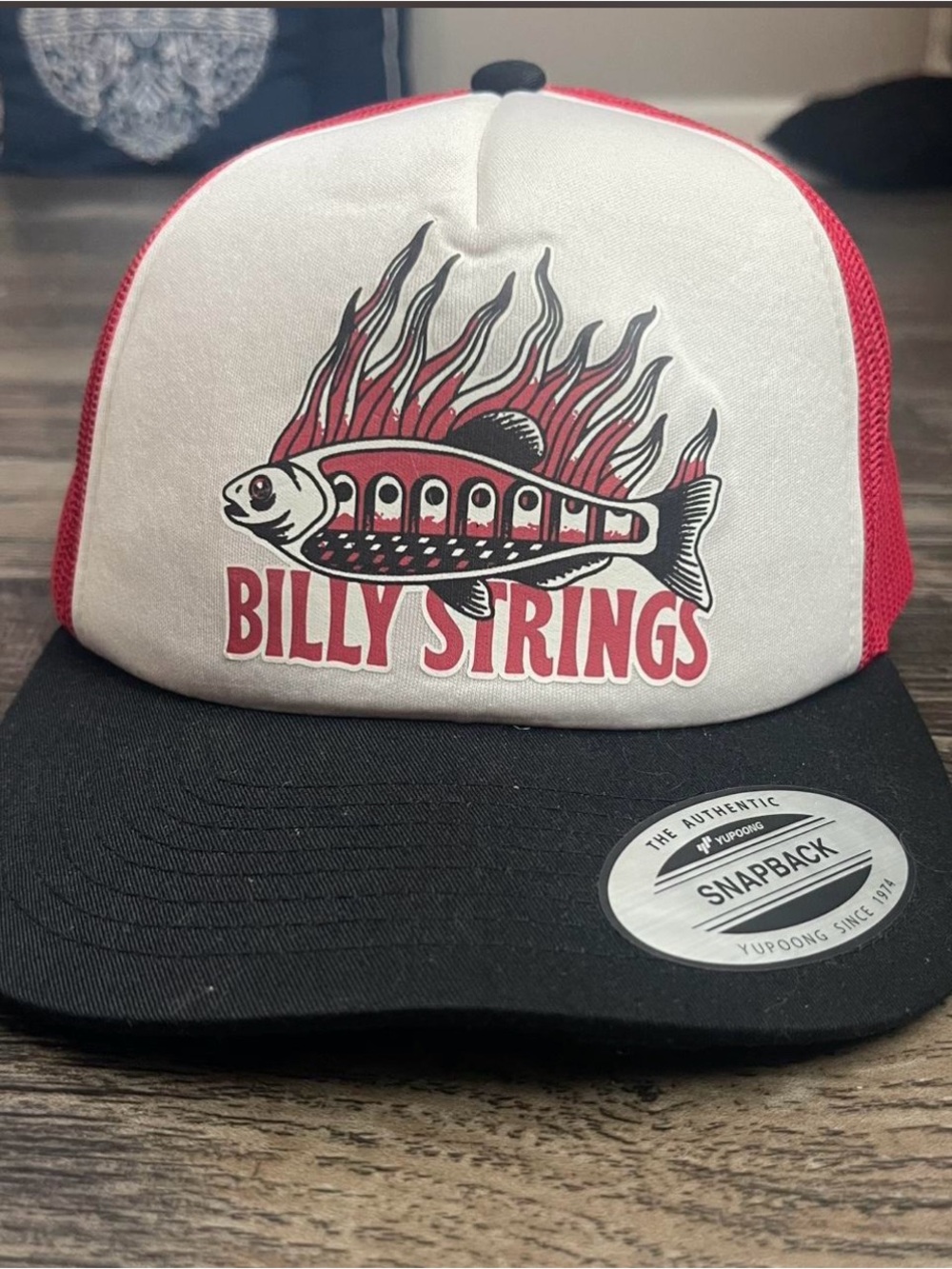 Billy Strings Red & Black Fish Logo Snapback Hat